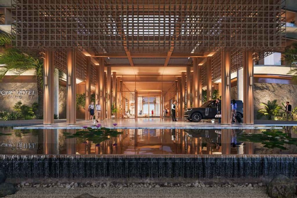 Exterior view of Nobu Residences Saadiyat Island Abu Dhabi luxury branded residences near Mamsha Beach waterfront lifestyle community