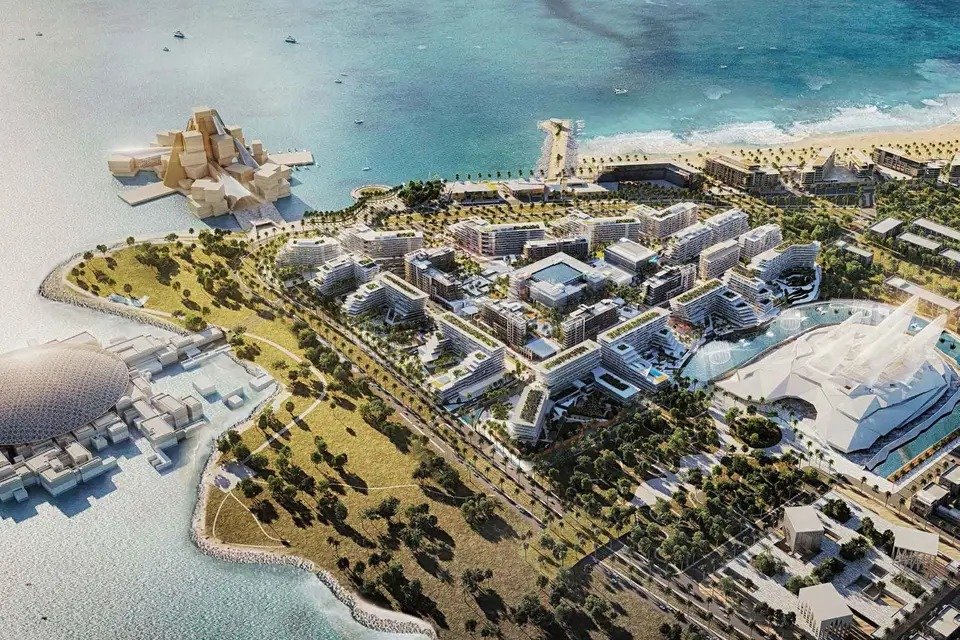 Saadiyat Shores Saadiyat Island Abu Dhabi aerial view of luxury island community with green landscapes and waterfront living experience.